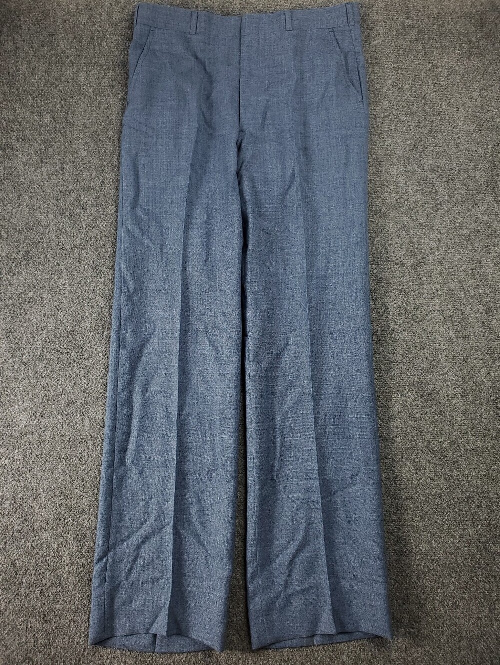 Vintage 70s Saint Laurie Dress Pants Mens 34 Slate Blue Mod Flat Front Trousers